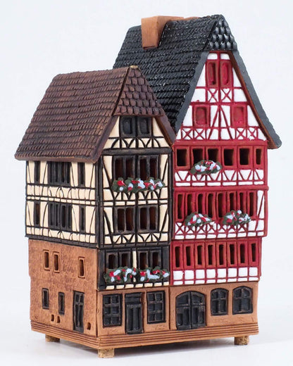 Midene Ceramic Houses Collection - Collectible Handmade Miniature of House in Eastside of Romer in Frankfurt, Germany - Tea Light Candle Holder S16-3