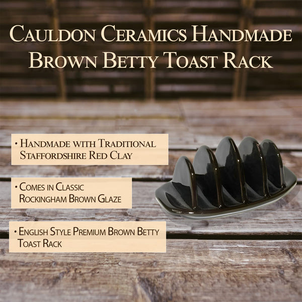 Cauldon Ceramics Handmade Toast Rack | Brown Betty Toast Rack in Traditional Rockingham Brown Glaze | British Toast Rack Holds 4 Pieces of Toast | Ceramic Toast Rack | English Style Toast Rack.
