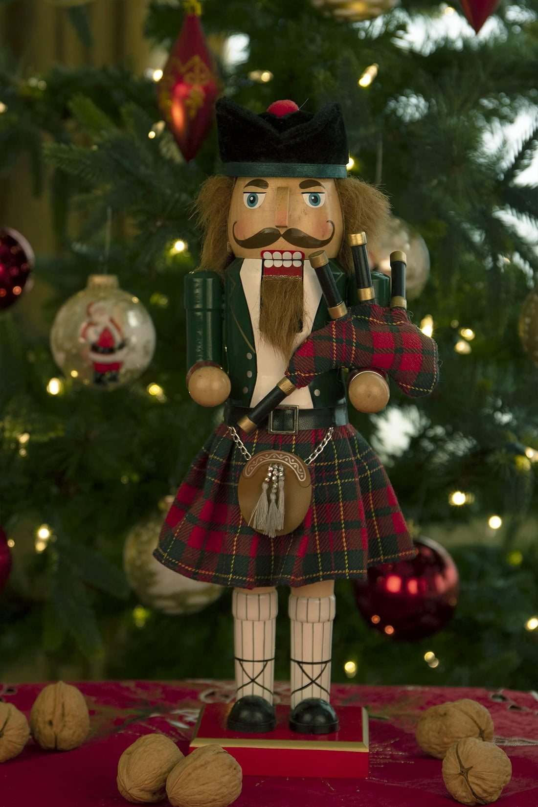 Traditional Wooden Nutcracker, Festive Holiday Tabletop Décor, Red Scottish