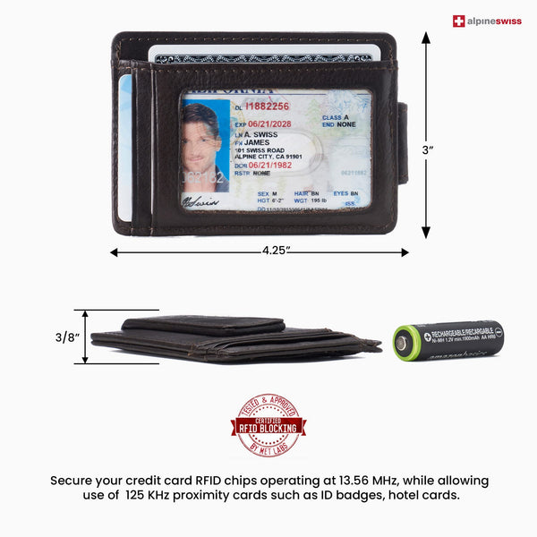 Alpine Swiss Harper Mens RFID Slim Money Clip Front Pocket Wallet Minimalist Leather ID Card Holder Brown.