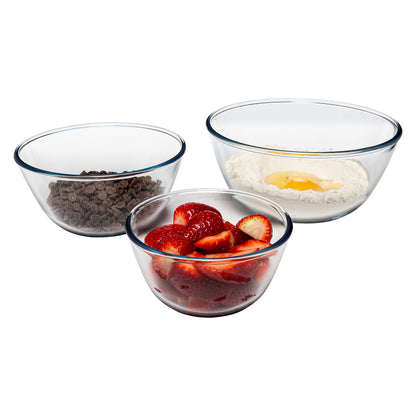 Simax Glass Mixing Bowls Set: Borosilicate Glass Mixing Bowls for Kitchen - Microwave and Oven Safe Bowls - Glass Bowls for Kitchen - Glass Mixing Bowl Set of 3 - Baking Bowls (2 Cup, 5.5 C., 10.5 C.)