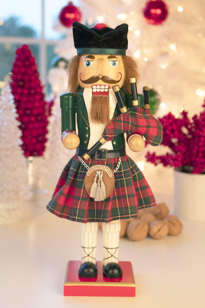 Traditional Wooden Nutcracker, Festive Holiday Tabletop Décor, Red Scottish