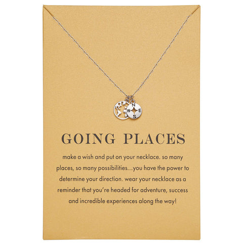 Zealmer Dainty White Gold Plated Compass World Map Pendant Necklace Graduation Gift for Friends.