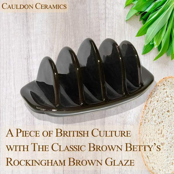 Cauldon Ceramics Handmade Toast Rack | Brown Betty Toast Rack in Traditional Rockingham Brown Glaze | British Toast Rack Holds 4 Pieces of Toast | Ceramic Toast Rack | English Style Toast Rack.