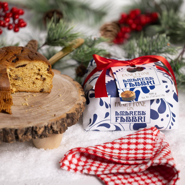 Amarena Fabbri Cherries, Panettone with candied cherries inside, Italian holiday Cake, Hand-Wrapped, Made in Italy, 1.1 pound.