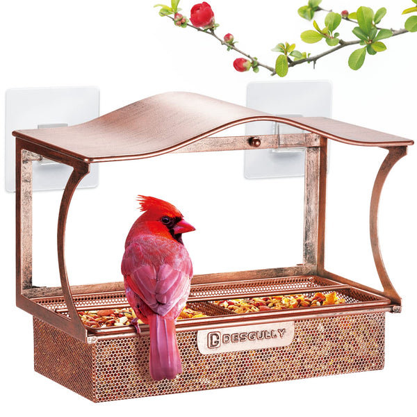 Window Bird Feeder, Desgully Durable Metal Window Bird Feeder Bird Watching Gift (Curved).