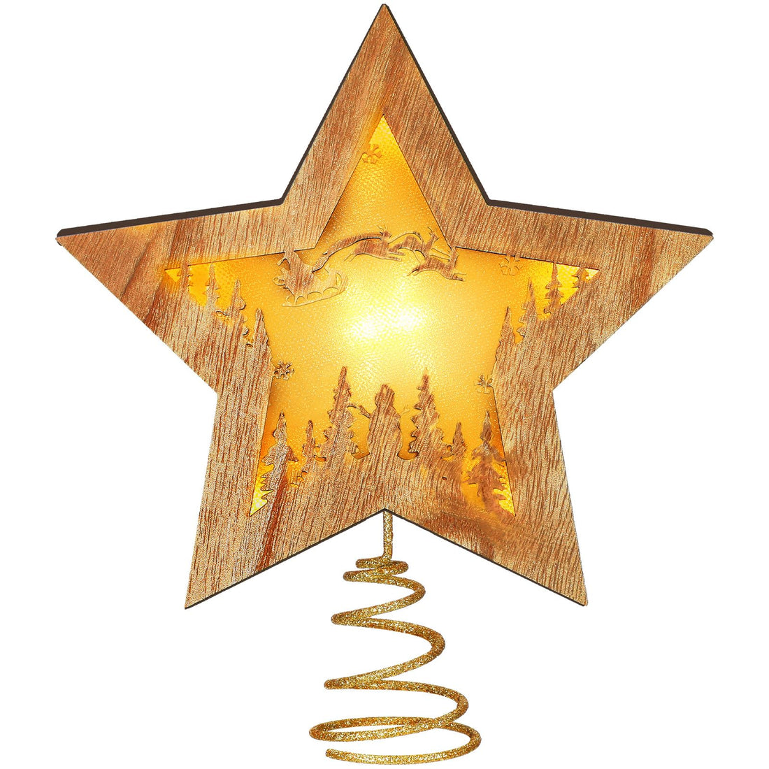 Craftsatin Wood Christmas Tree Topper Rustic Sleigh Star Box with LED Light for Christmas Tree Decorations Lighted Xmas Table Display Decor for Winter Holiday Party Supplies Housewarming Birthday Gift