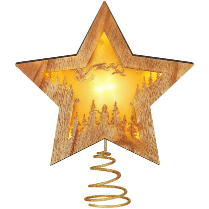 Craftsatin Wood Christmas Tree Topper Rustic Sleigh Star Box with LED Light for Christmas Tree Decorations Lighted Xmas Table Display Decor for Winter Holiday Party Supplies Housewarming Birthday Gift