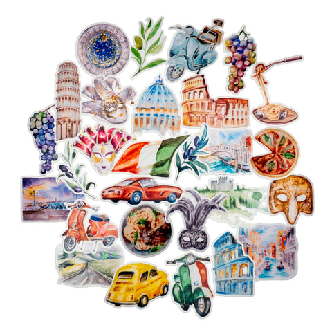 Italy Travel Stickers (28 Pack).