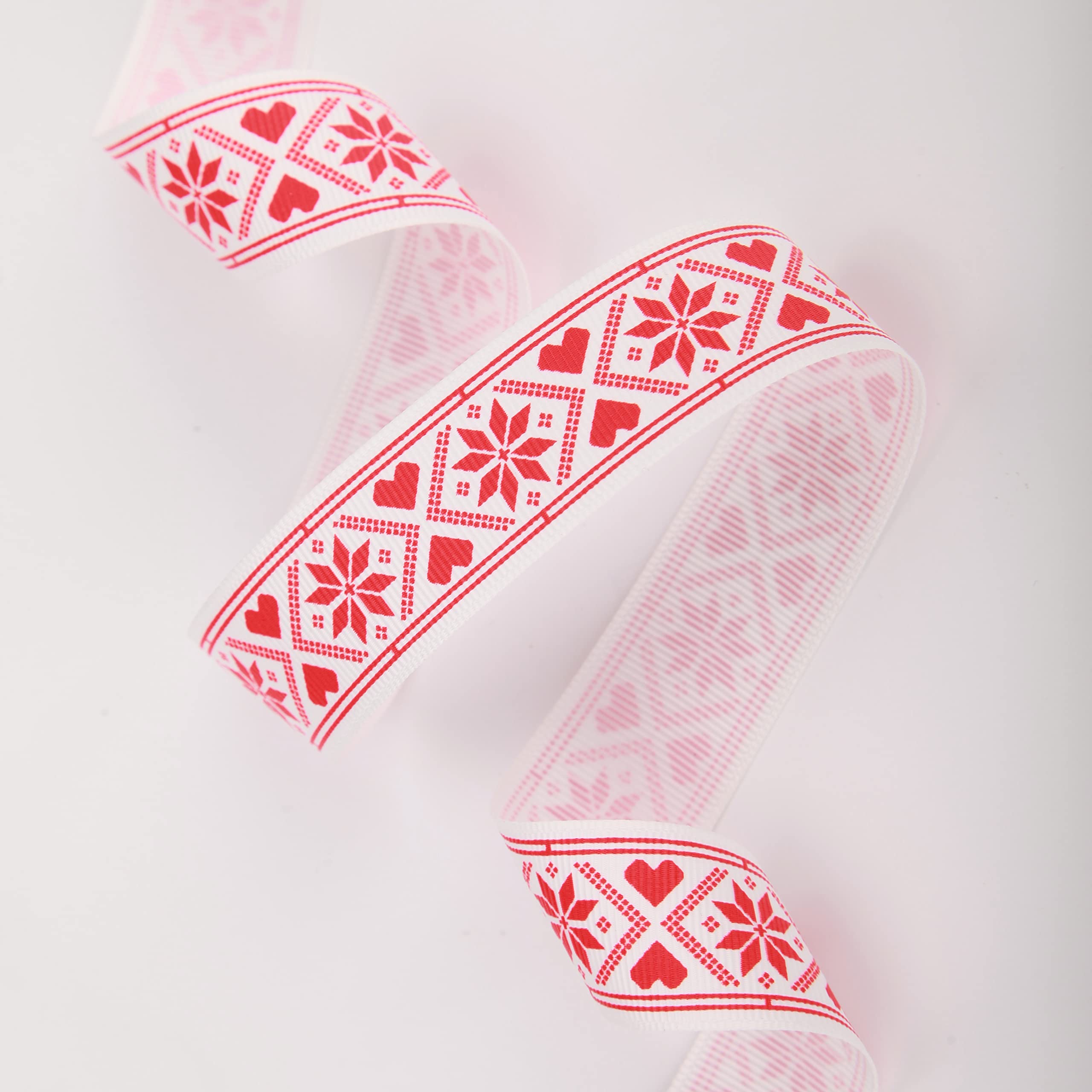 Scandinavian Christmas Ribbon Total 20 Yards 1Inch Wide Red and White Nordic Trim Scandi Reindeer and Snowflake Ribbon for Gift Wrapping, DIY Craft, Christmas Party Supplies