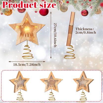 Craftsatin Wood Christmas Tree Topper Rustic Sleigh Star Box with LED Light for Christmas Tree Decorations Lighted Xmas Table Display Decor for Winter Holiday Party Supplies Housewarming Birthday Gift