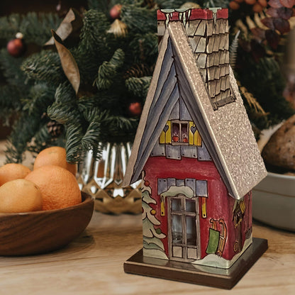 Knox Chalet House 2 x 4.5 Inch Metal Christmas Incense Smoker Figurine with Pine Incense Cones