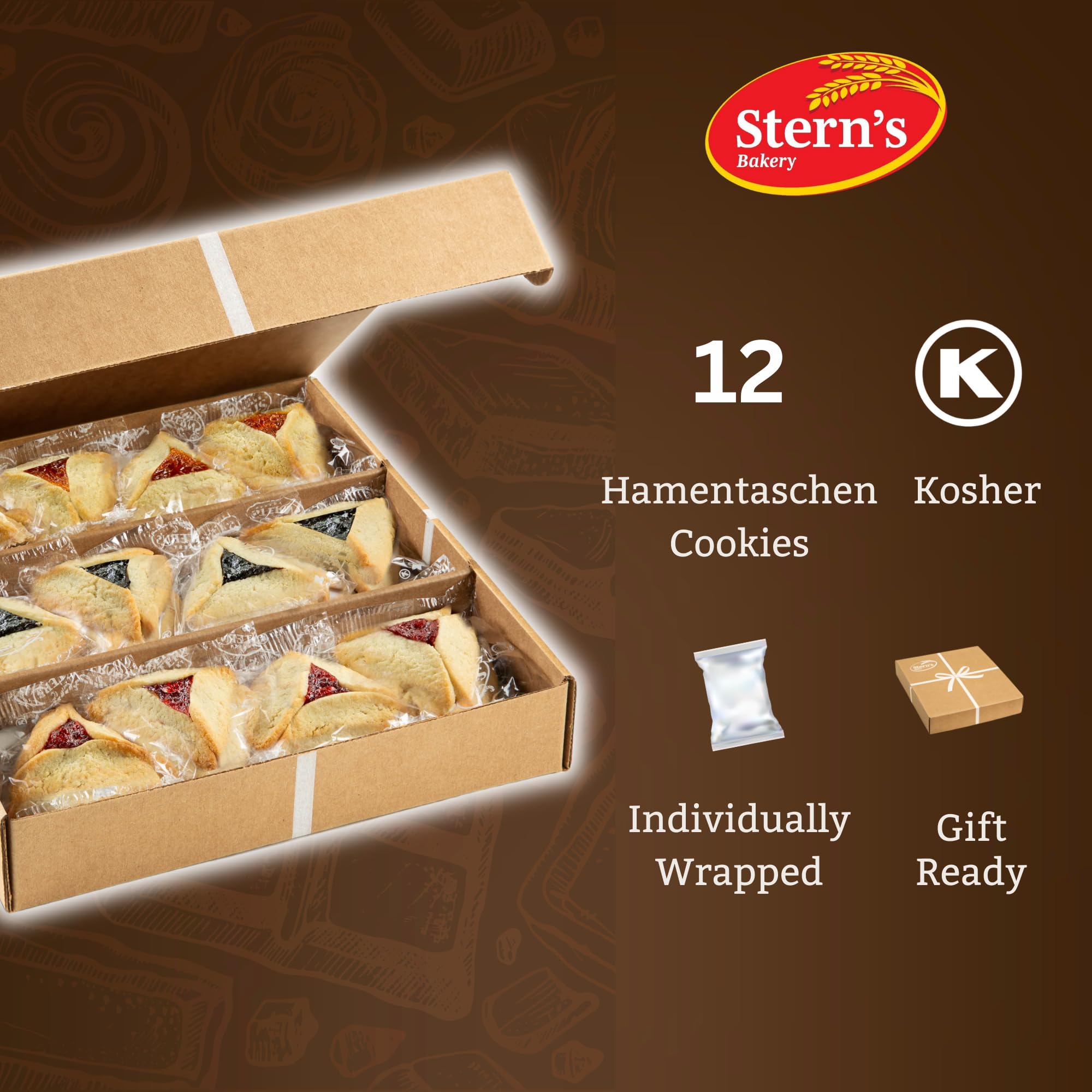 Shortbread Cookies | Hamentaschen Cookies Individually Wrapped [12 Count] Apricot, Prune, Raspberry | Purim Gift Basket | Mishloach Manot for Mom, Dad &amp; Friends | Kosher &amp; Nut Free-Stern’s Bakery