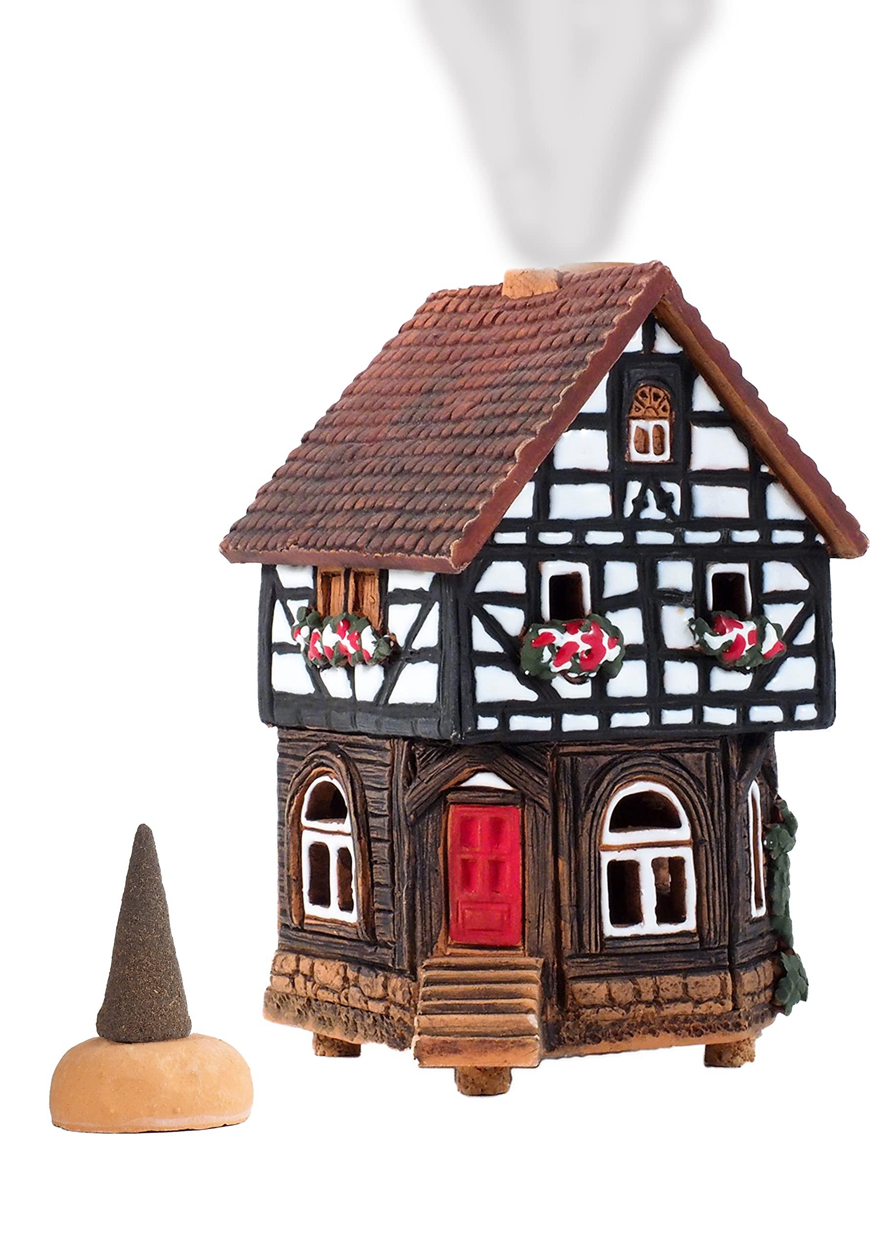 Midene Ceramic Houses Collection - Handmade Collectible Miniature of Historic House in Lauterbach Germany - Cone Incense Holder Room Decor - Ceramic Incense Burner S19-6