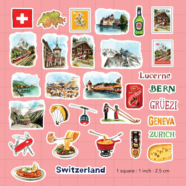 Switzerland Travel Stickers (31pcs).