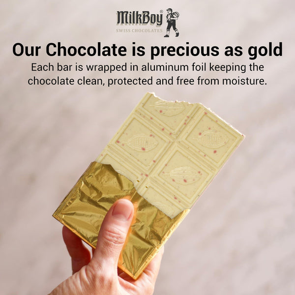 MilkBoy Swiss Chocolates - Premium White Chocolate Bars with Bourbon Vanilla and Raspberries - Candy Bars, Gluten Free, Non-GMO, Kosher, 3.5 oz (Pack of 5).