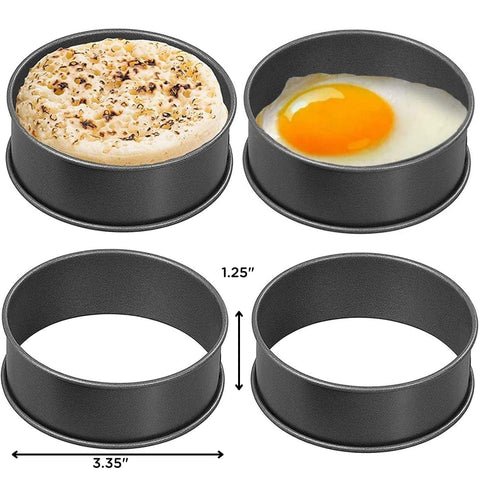 Crumpet Rings Nonstick 3.5" - English Muffin Rings - Set of 4 Round Crumpet Molds – Metal Baking Cooking Rings - No Leak Sturdy Egg Ring Set - Made in the UK.