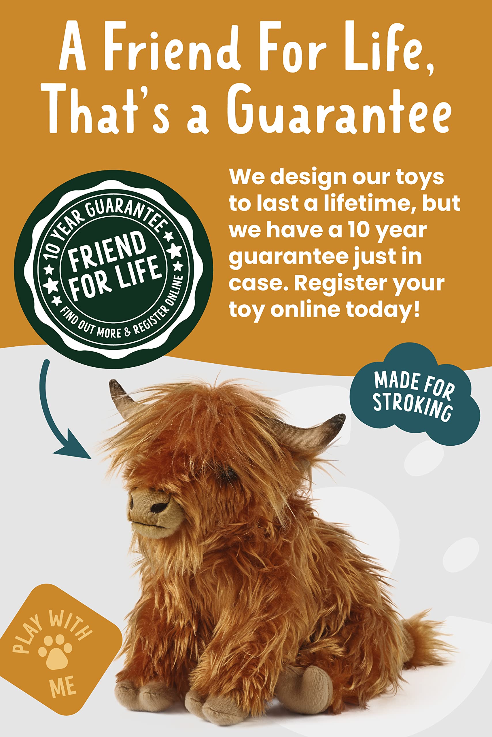 Living Nature Highland Cow Brown Stuffed Animal | Farm Toy with Sound | Soft Toy Gift for Kids | Naturli Eco-Friendly Plush | 9 Inches