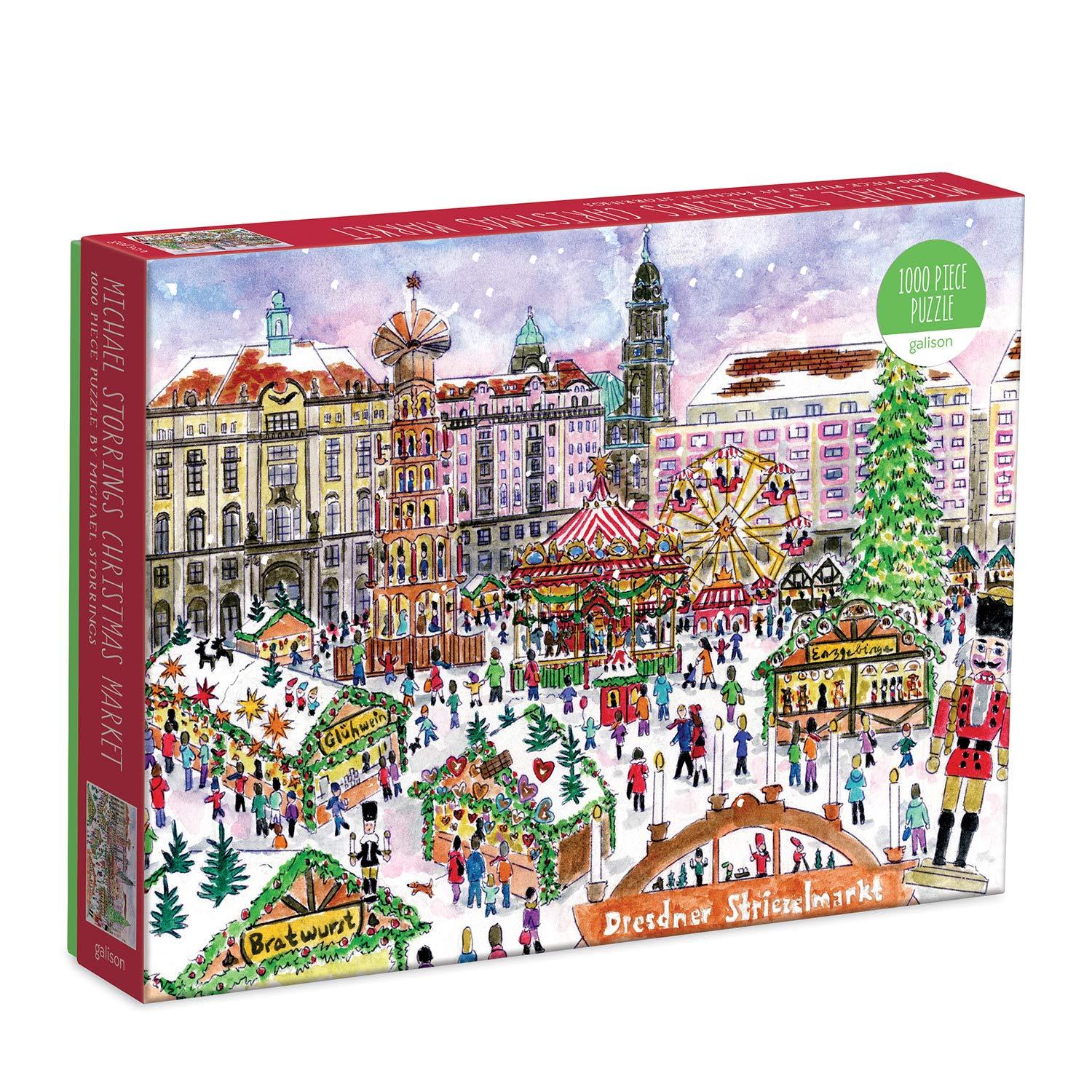 Galison Michael Storrings Christmas Market 1000 Piece Puzzle from Galison - Featuring Beautiful Illustrations of a Festive Snowy Town, 27&quot; x 20&quot;, Makes a Wonderful Gift