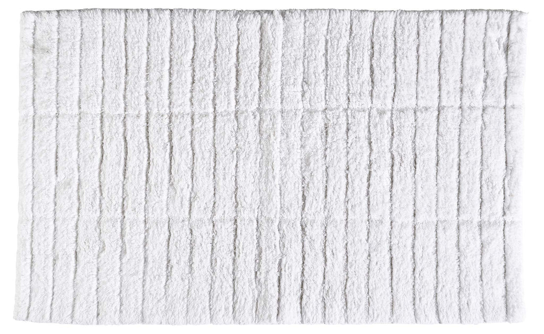 Zone Denmark Luxury Tiles Bath Mat - Stylish &amp; Functional Non Slip Shower Mat for Bathroom - 100% Cotton Craftsmanship Easy Clean Washable Elegance for Ultimate Comfort (White)