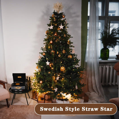 Christmas Straw Snowflake Tree Topper 10 x 12 Inch Straw Ornaments Swedish Style Nordic Tree Topper for Christmas Tree Office Home Indoor Desktop Adults Decoration(Brown,Classic)