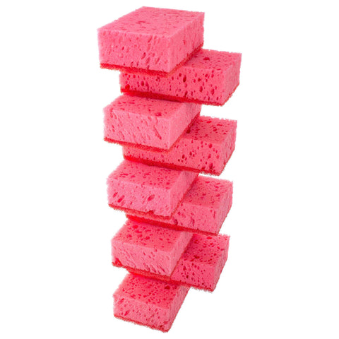 Okleen Pink Multi Use Scrub Sponges. Made in Europe. 9 Pack, 4.3x2.8x1.4 inches. Odorless Heavy Duty & Non Scratch Fiber. Durable and Delicate Scrubber for Kitchen & Bathroom, Housekeeping & Outdoors.