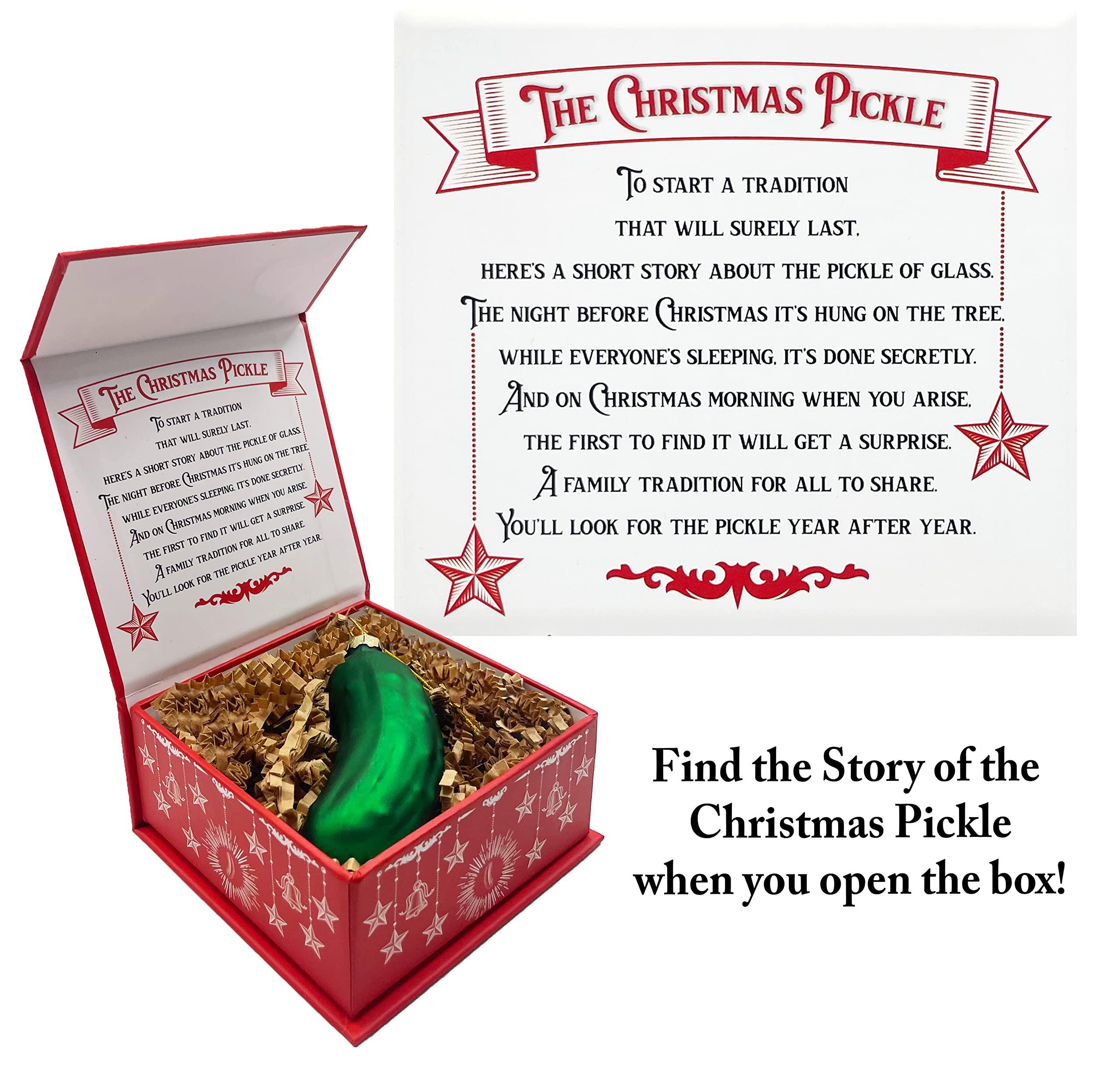 German Christmas Pickle Ornament Tradition Decor - Green Glass Tree Decoration - Gift Boxed with Story &amp; Legend