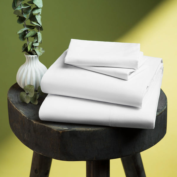 Pereti Italy Cotton Sheets, Pure Cotton Percale Sheets Set, 4 Pc Queen Size Bed Sheets Set, Elasticized Deep Pockets Queen Sheets, White Sheets - Made in Italy.