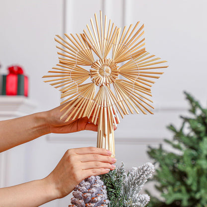 Christmas Straw Snowflake Tree Topper 10 x 12 Inch Straw Ornaments Swedish Style Nordic Tree Topper for Christmas Tree Office Home Indoor Desktop Adults Decoration(Brown,Classic)