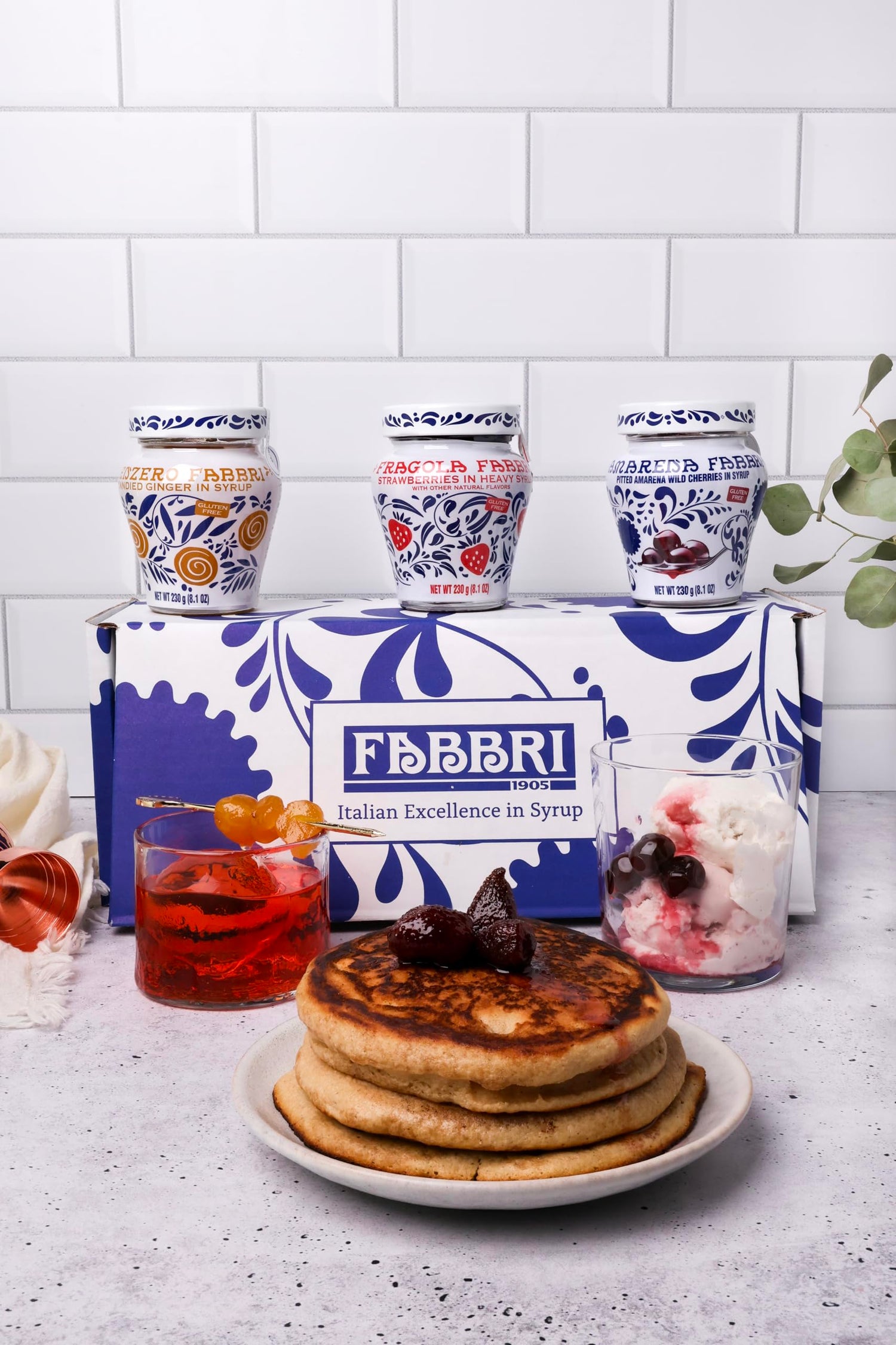 Fabbri Variety Pack Amarena Cherries in Syrup, Strawberries in Syrup and Ginger in Syrup, three jars of 8oz each