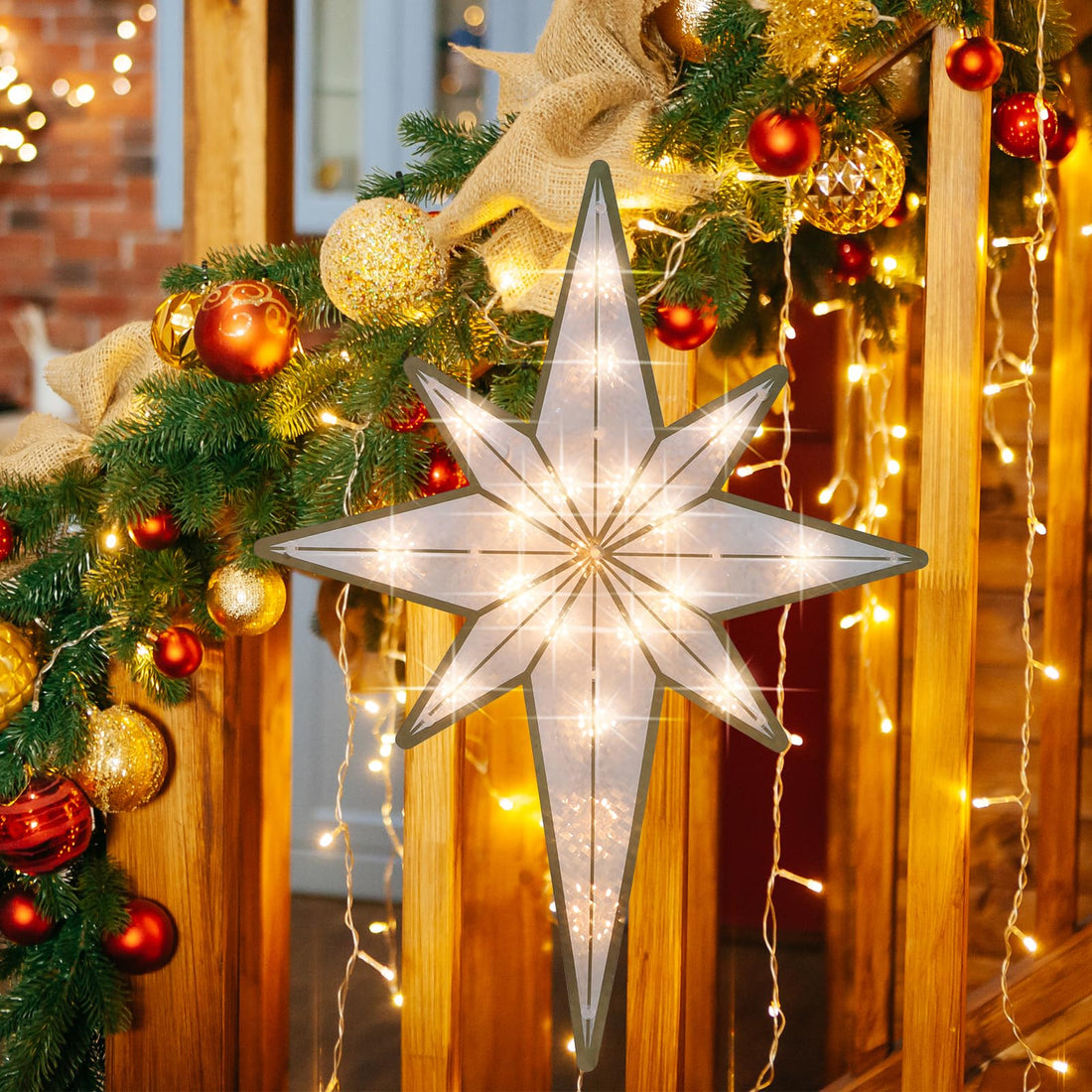 LAMPHOME 17&quot; 20L Bethlehem Star Christmas Light for Christmas Decorations, Christmas Tree Wreath Decorations Accessories Hanging Ornaments, Christmas Decor Lights for Home