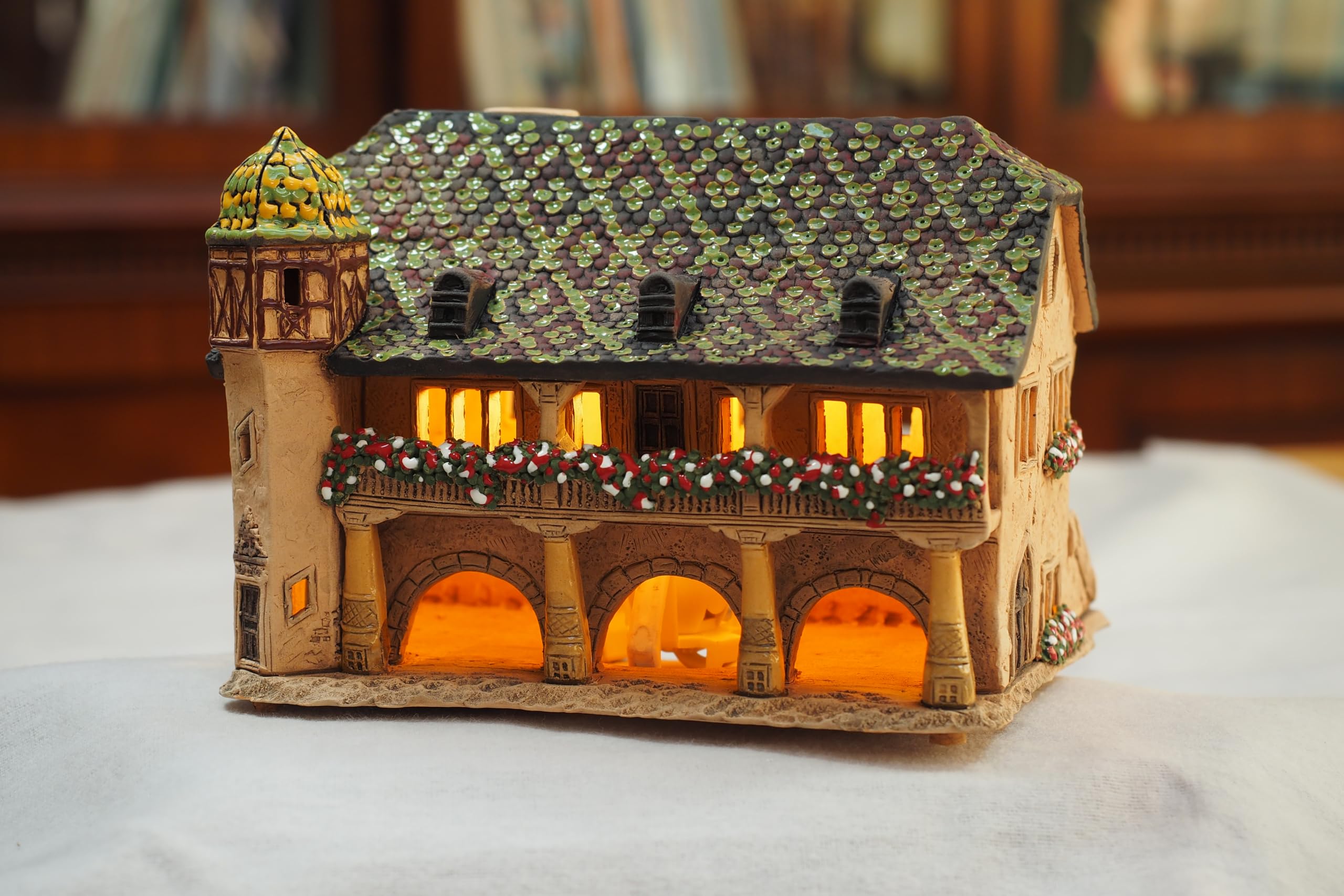 Midene Ceramic Houses Collection - Collectible Handmade Miniature of Historic House Zollhaus in Colmar, Alsace, France - Tea Light Candle Holder, Essential Oil Burner C373AR*