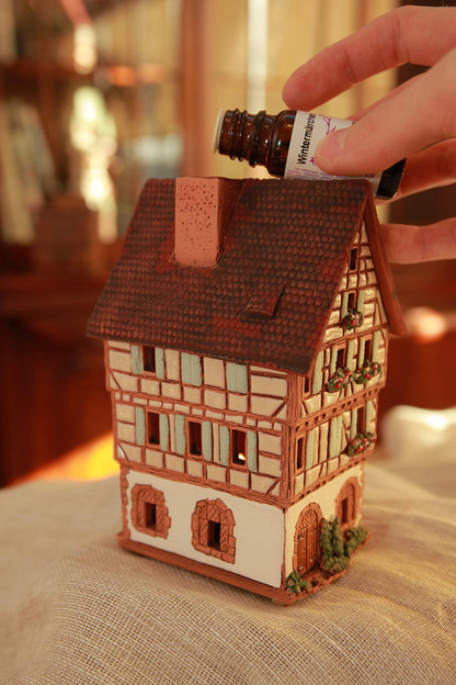 Midene Ceramic Christmas Village Houses Collection - Collectible Handmade Miniature of The Original House in Colmar, France - Tea Light Candle Holder, Essential Oil Burner A252AR