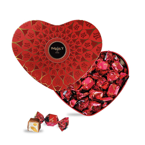 Maxim's De Paris - Milk Chocolate Covered Nougat in a Collectible Heart Tin Box, Red Design Mother's Day Gift, 90g