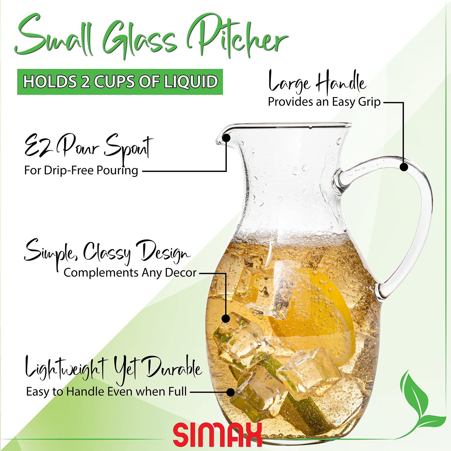 Simax SMALL Glass Pitcher 16 Oz: Borosilicate Glass Pitchers With Handle - Montessori Pitcher For Kids - Mini Pitcher - Small Water Pitcher For Orange Juice, Milk &amp; Tea - Pint Small Pitcher -1/2 Quart