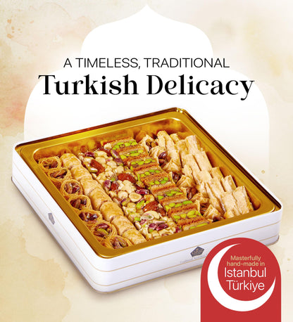 Cerez Pazari Baklava Pastry Gift Set - Turkish Baklava Pastry With Nuts &amp; Spices - Baklava Gift Box From Turkey - Vegan Pastry, Halal Snacks - Assorted 45-48 Pieces Per Metal Dessert Box - 1.32 lbs