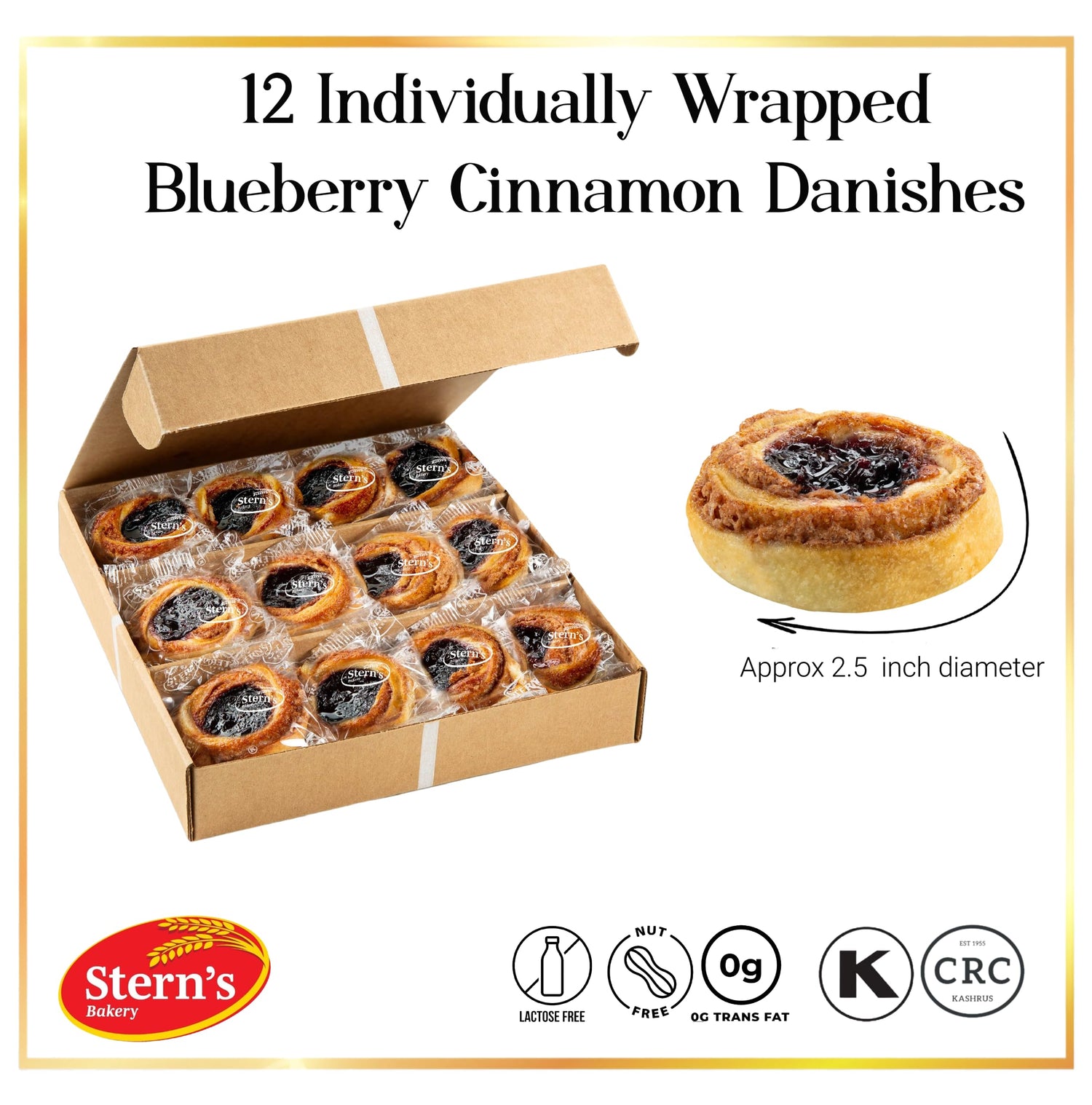 Holiday Gift Basket, Fruit Danish Pastries | Gourmet Christmas Holiday Corporate Food Gifts in Gift box |12 Individually Wrapped BLUEBERRY Filled Cinnamon Buns | Halloween,Thanksgiving-Stern’s Bakery