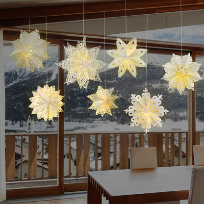 Mudder 10 Pcs Snowflake Paper Lantern Paper Star Lantern with 14 LED Light Paper Lamp Frozen Party Hanging Decoration for Christmas Weddings New Year Birthday Holiday Celebration, White