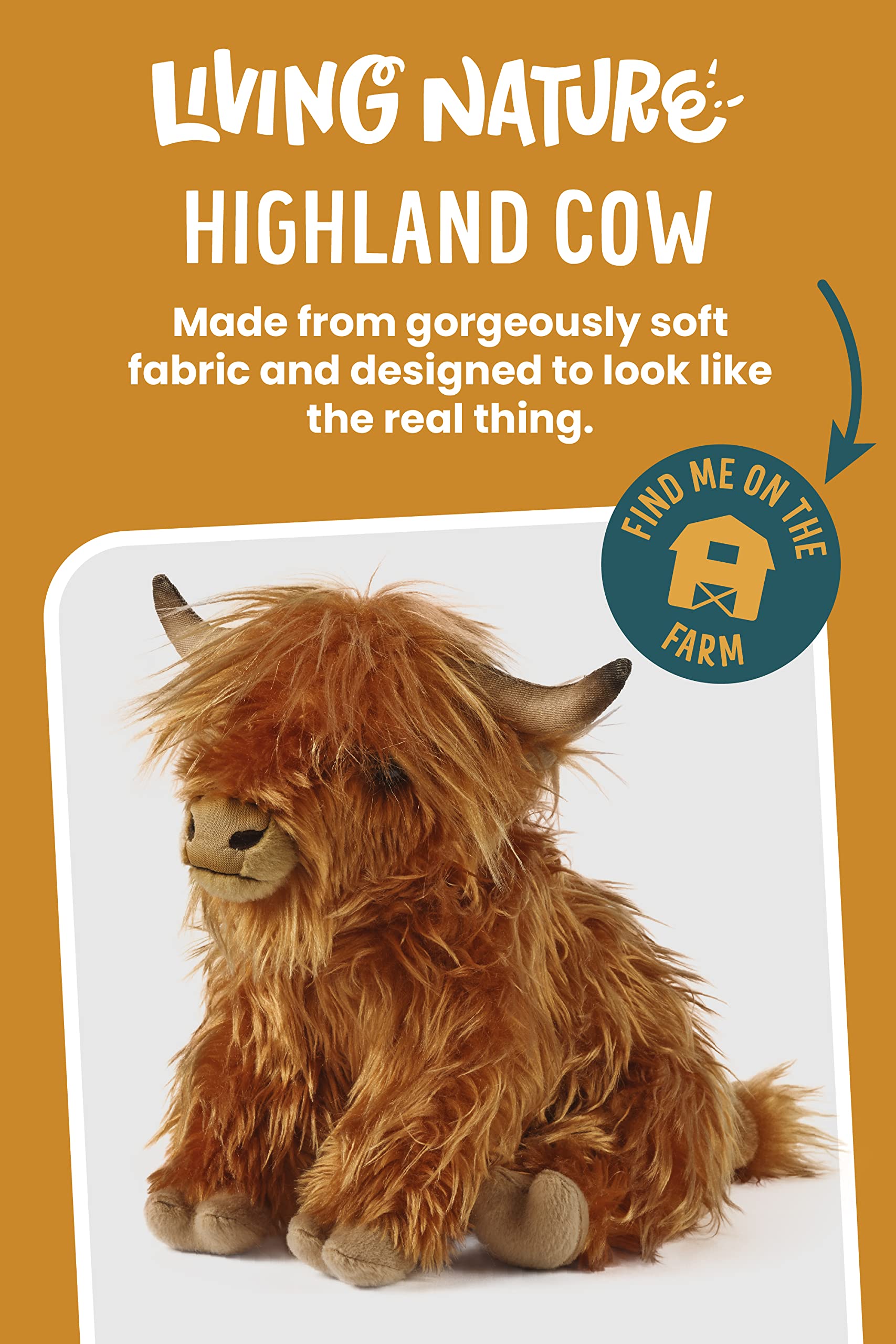 Living Nature Highland Cow Brown Stuffed Animal | Farm Toy with Sound | Soft Toy Gift for Kids | Naturli Eco-Friendly Plush | 9 Inches