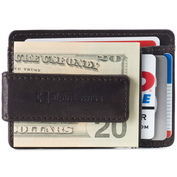 Alpine Swiss Harper Mens RFID Slim Money Clip Front Pocket Wallet Minimalist Leather ID Card Holder Brown.