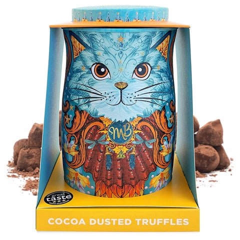 Monty Bojangles Coconut Crush Cat Tin | Cocoa Dusted Chocolate Truffles, Spirit Blue - 4.76 oz.
