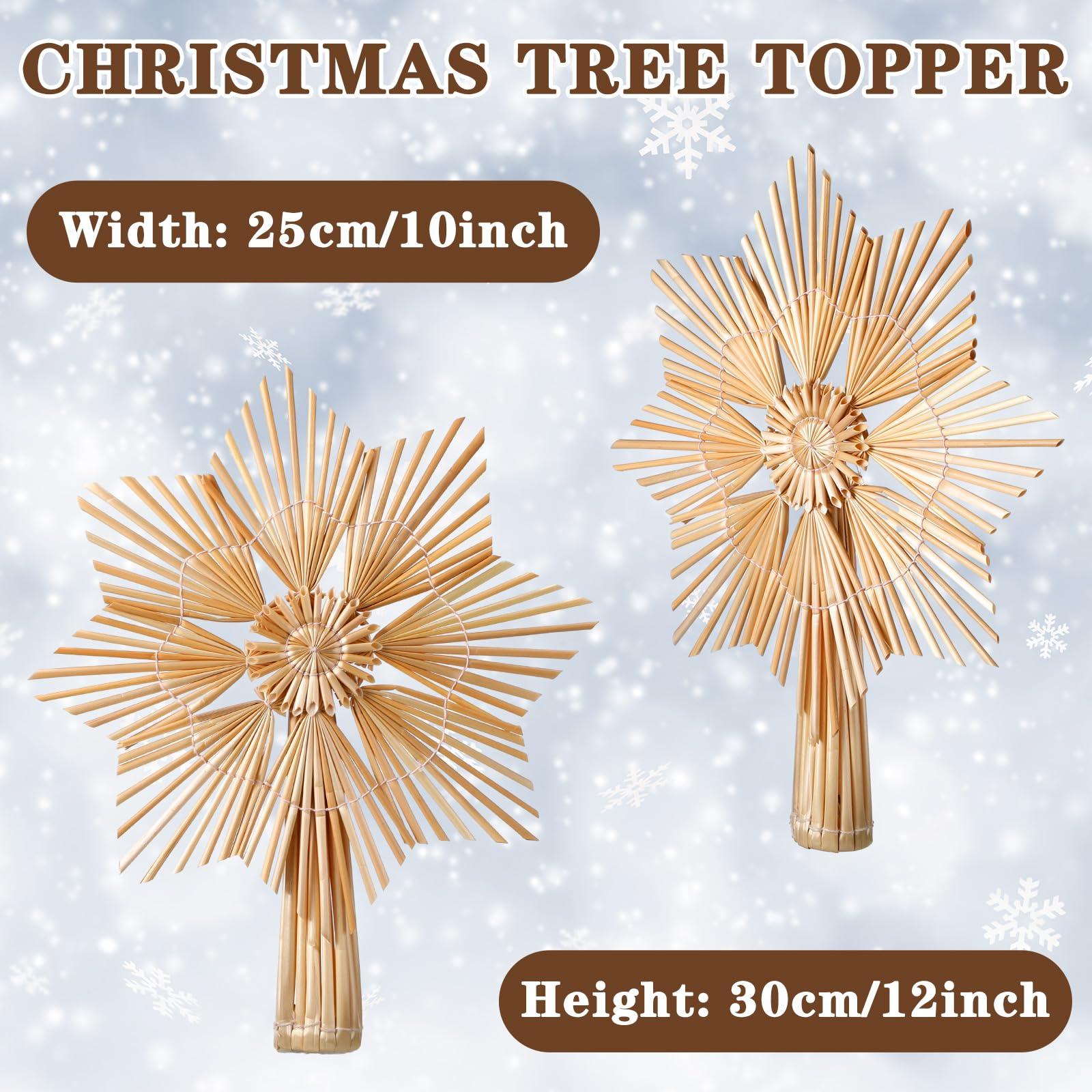 Christmas Straw Snowflake Tree Topper 10 x 12 Inch Straw Ornaments Swedish Style Nordic Tree Topper for Christmas Tree Office Home Indoor Desktop Adults Decoration(Brown,Classic)