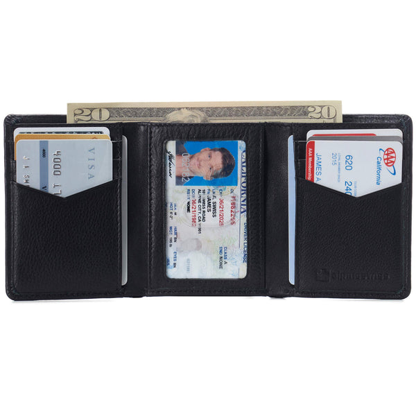 Alpine Swiss Mens Leon Trifold Wallet RFID Safe Genuine Leather Comes in a Gift Box Black.