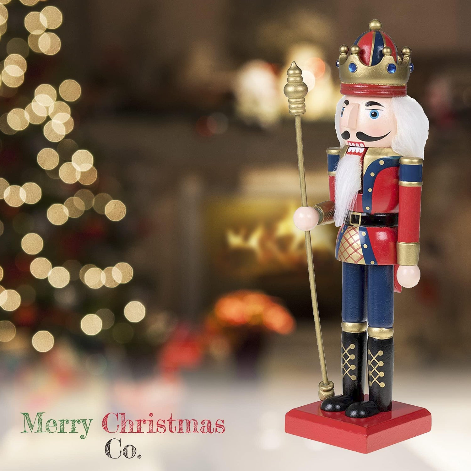 Traditional Wooden Nutcracker, Festive Holiday Tabletop Décor, Gold King