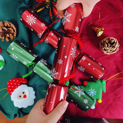 Christmas No Snap Crackers with Crowns and Toys Jokes Christmas Games for Kids and Adults (Red and Green Snowflake)