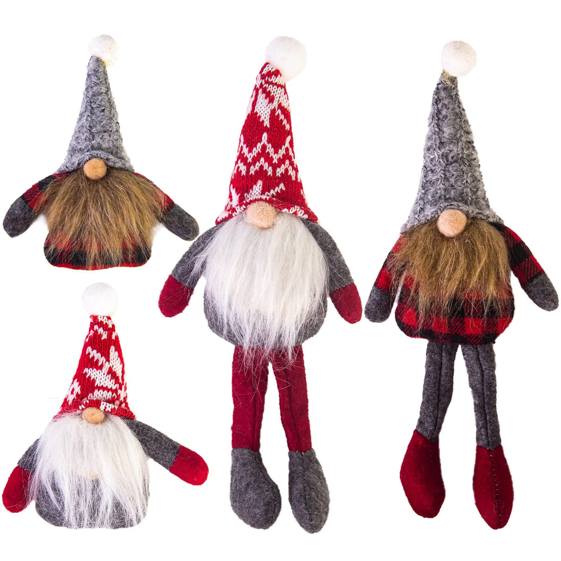 Handmade Swedish Gnome, Scandinavian Tomte, Yule Santa Nisse, Nordic Figurine, Plush Elf Toy, Winter Christmas Tree Ornament Decorations, Home Decor, Holiday Presents - 4 Pcs