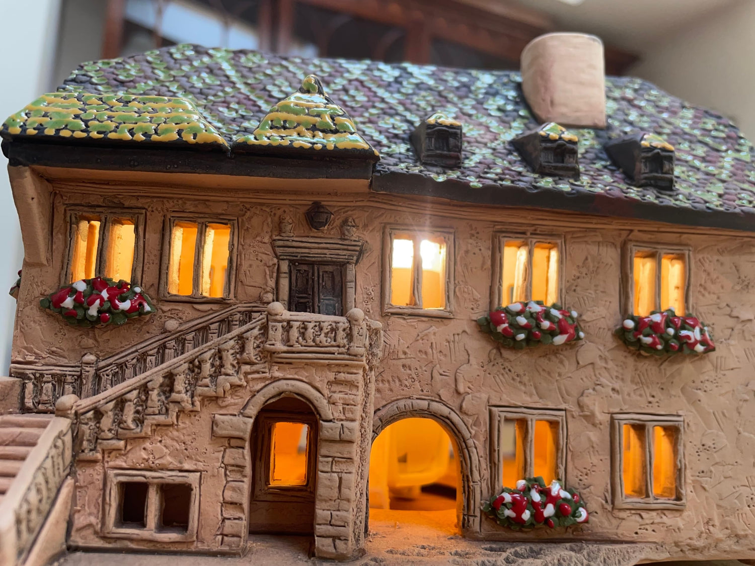 Midene Ceramic Houses Collection - Collectible Handmade Miniature of Historic House Zollhaus in Colmar, Alsace, France - Tea Light Candle Holder, Essential Oil Burner C373AR*