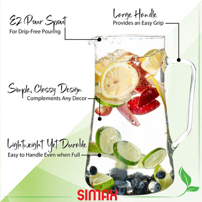 Simax Large Glass Pitcher With Spout, 2.5 Qt Glass Pitchers With Handle, Borosilicate Glass Sangria Pitcher, Big Water Pitcher Glass, Angled Cylinder Design Sangria Pitchers, 80 Oz Cocktail Pitcher