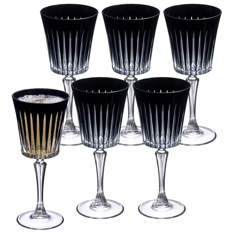 Barski European Colored Wine Glasses - Set of 6 Wine Goblets for Red Wine or White Wine - Elegant Colored Glassware Water Goblets - Gift Ready Colored Stemware, Colorful Wine Glasses, 10 oz, Black.