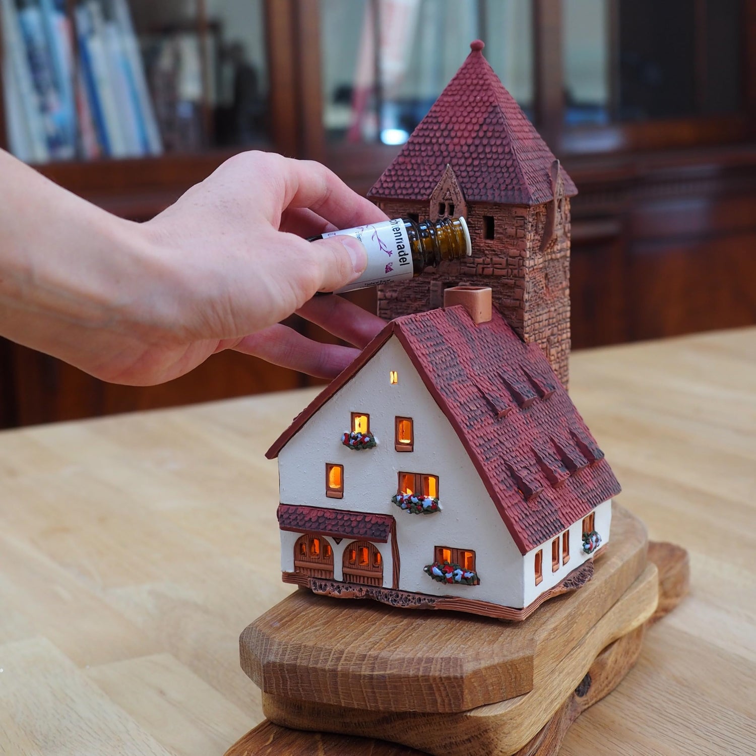 Midene Ceramic Houses Collection - Collectible Handmade Miniature of Historic Schuldturm Tower in Nurnberg, Germany - Tea Light Candle Holder, Essential Oil Burner C346AR*